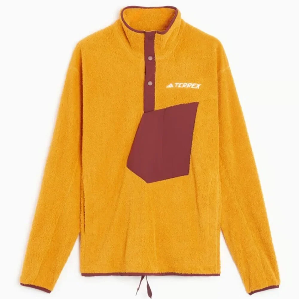 Adidas Men's Terrex XPloric High Pile Snap Fleece Pullover Yellow IB1138 SIZE M